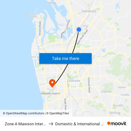 Zone A Mawson Interchange to Domestic & International Terminal map