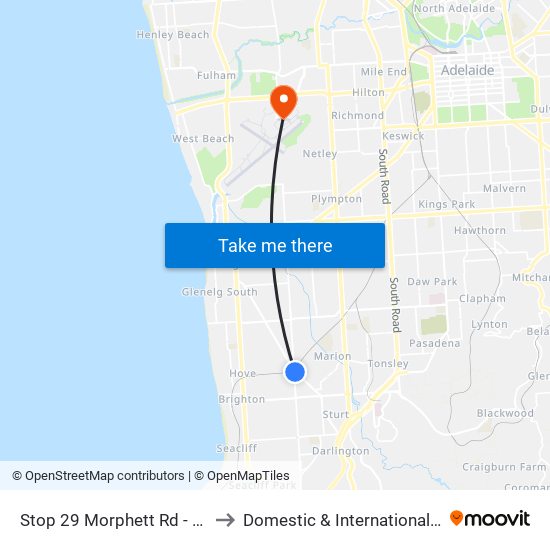 Stop 29 Morphett Rd - East side to Domestic & International Terminal map