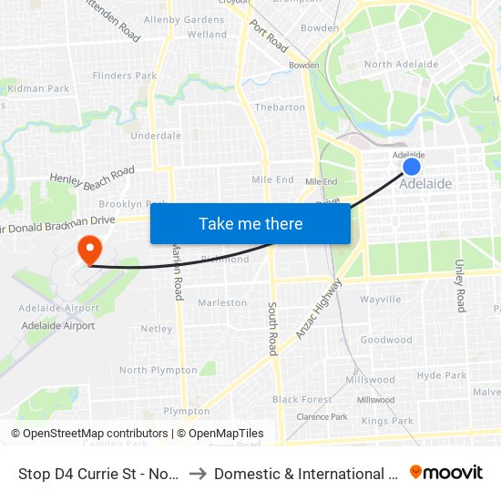 Stop D4 Currie St - North side to Domestic & International Terminal map