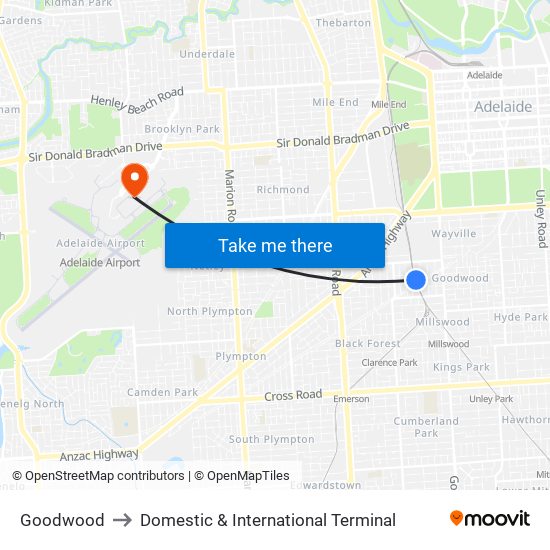 Goodwood to Domestic & International Terminal map