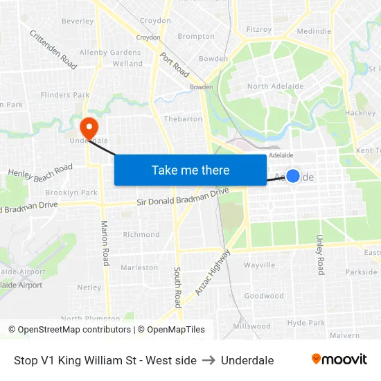 Stop V1 King William St - West side to Underdale map