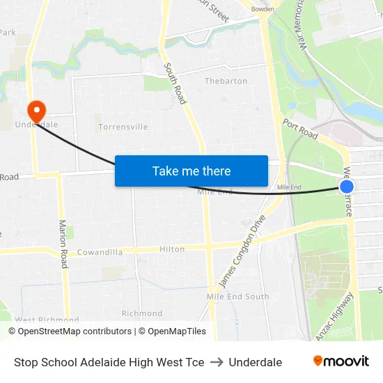 Stop School Adelaide High West Tce to Underdale map