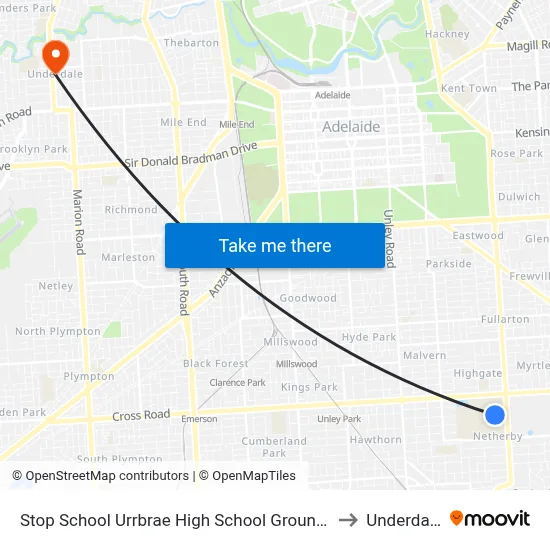 Stop School Urrbrae High School Grounds to Underdale map