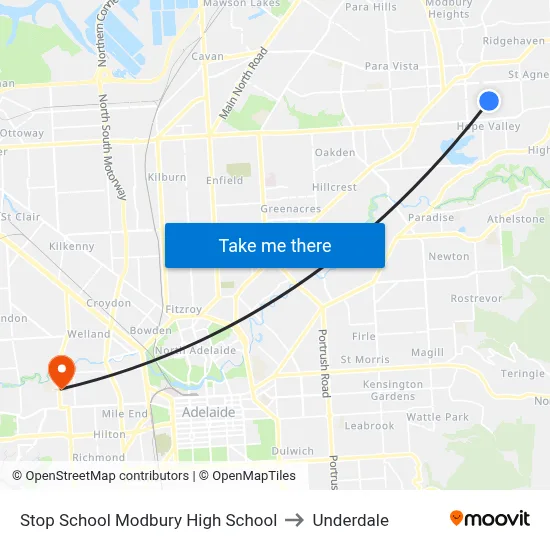 Stop School Modbury High School to Underdale map