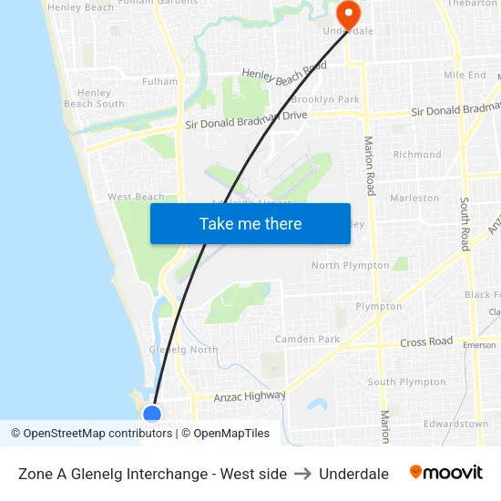 Zone A Glenelg Interchange - West side to Underdale map