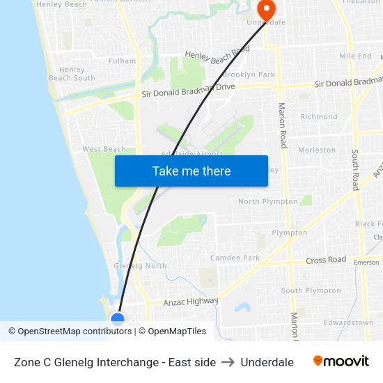 Zone C Glenelg Interchange - East side to Underdale map