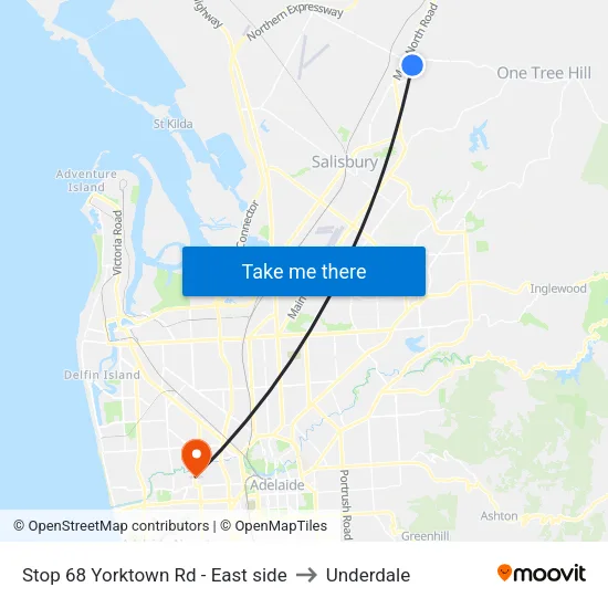 Stop 68 Yorktown Rd - East side to Underdale map