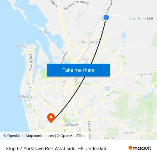 Stop 67 Yorktown Rd - West side to Underdale map