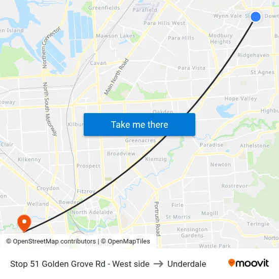 Stop 51 Golden Grove Rd - West side to Underdale map