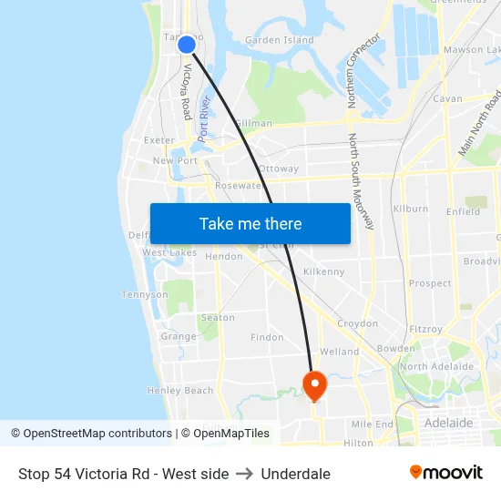 Stop 54 Victoria Rd - West side to Underdale map