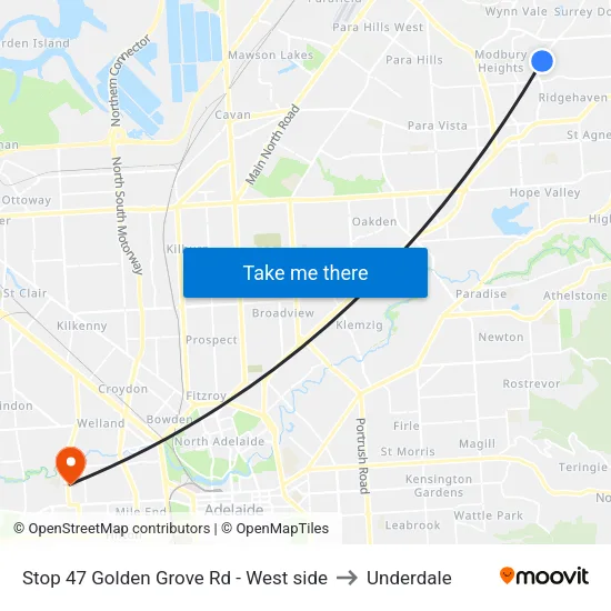Stop 47 Golden Grove Rd - West side to Underdale map