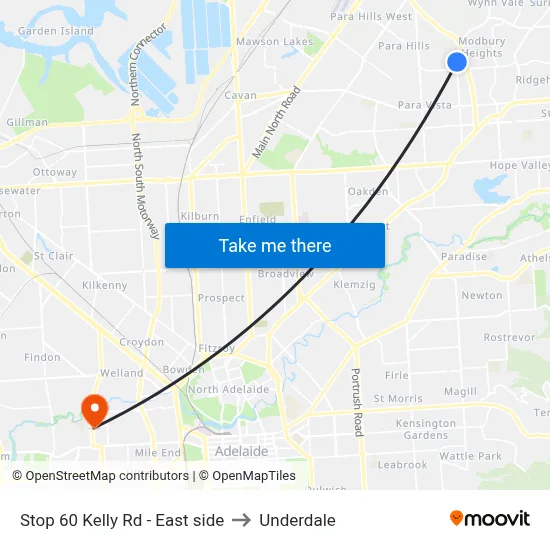 Stop 60 Kelly Rd - East side to Underdale map