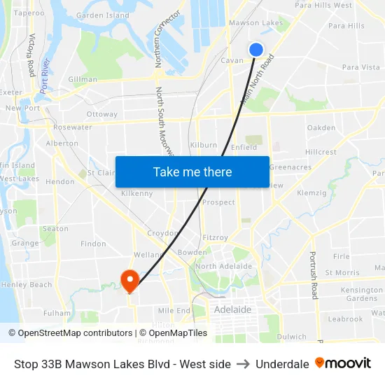 Stop 33B Mawson Lakes Blvd - West side to Underdale map