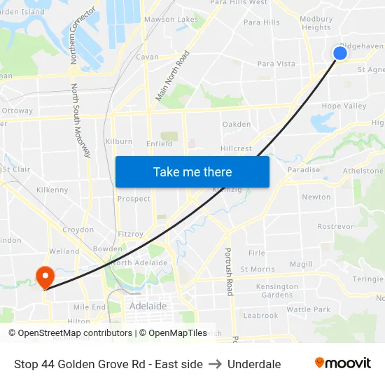 Stop 44 Golden Grove Rd - East side to Underdale map