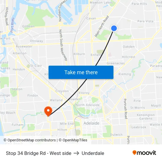 Stop 34 Bridge Rd - West side to Underdale map