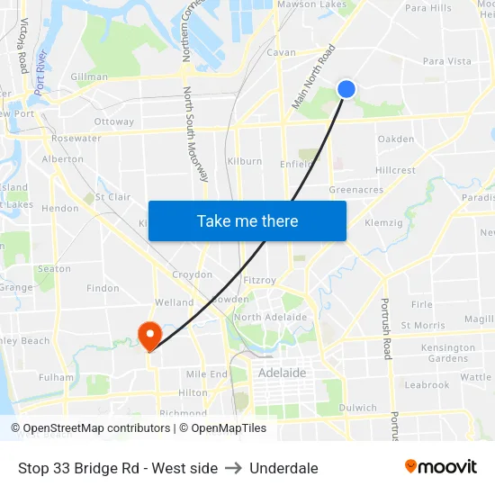 Stop 33 Bridge Rd - West side to Underdale map