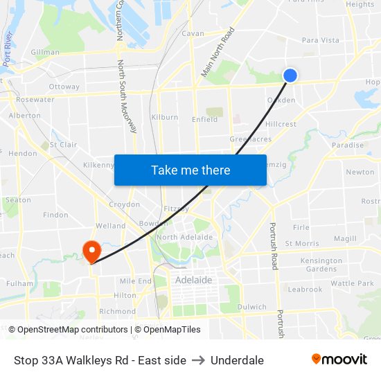 Stop 33A Walkleys Rd - East side to Underdale map