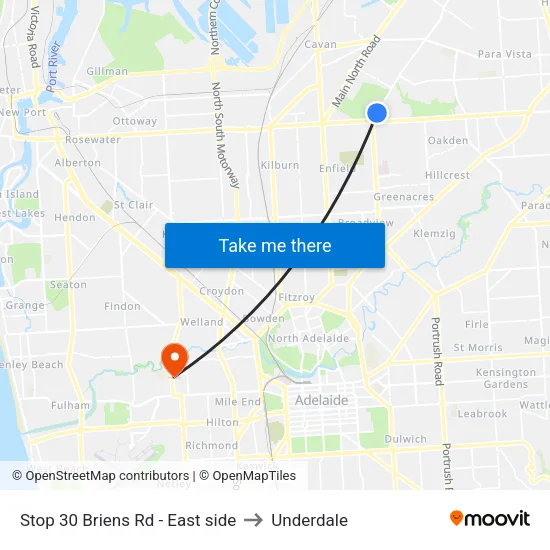 Stop 30 Briens Rd - East side to Underdale map