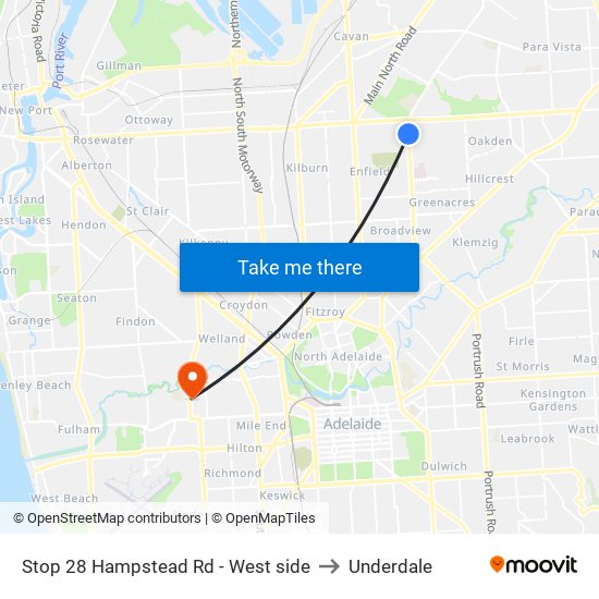 Stop 28 Hampstead Rd - West side to Underdale map