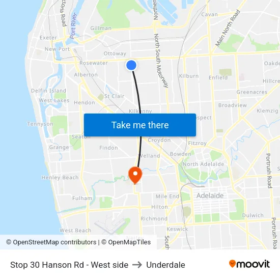 Stop 30 Hanson Rd - West side to Underdale map