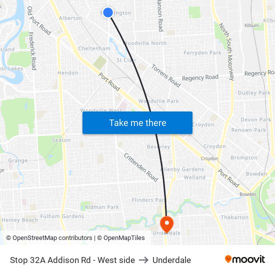 Stop 32A Addison Rd - West side to Underdale map