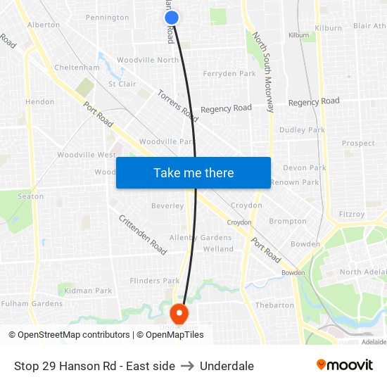 Stop 29 Hanson Rd - East side to Underdale map