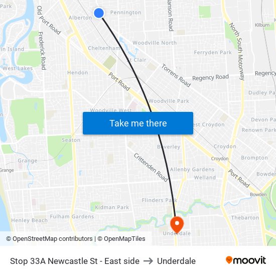 Stop 33A Newcastle St - East side to Underdale map