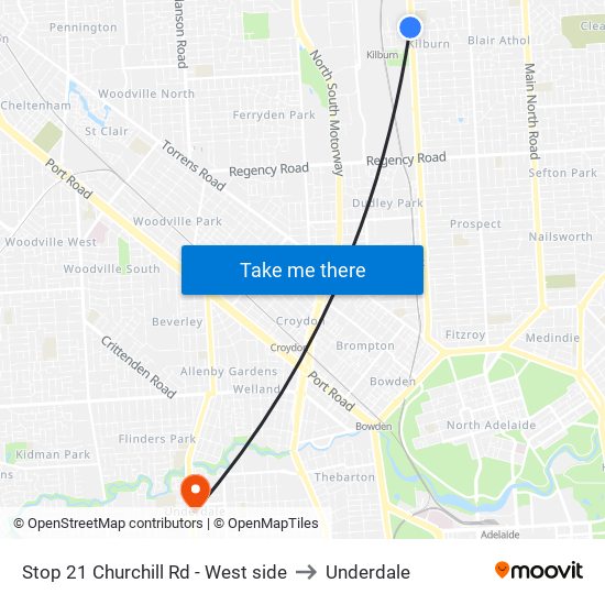 Stop 21 Churchill Rd - West side to Underdale map