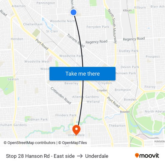 Stop 28 Hanson Rd - East side to Underdale map