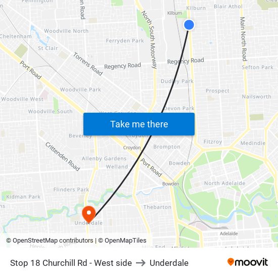 Stop 18 Churchill Rd - West side to Underdale map