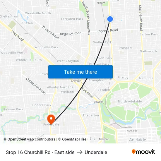 Stop 16 Churchill Rd - East side to Underdale map