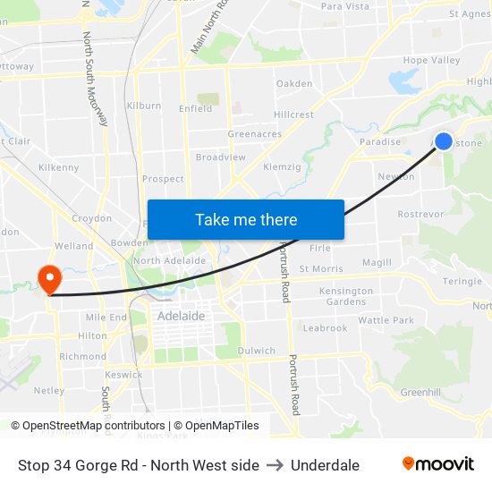 Stop 34 Gorge Rd - North West side to Underdale map