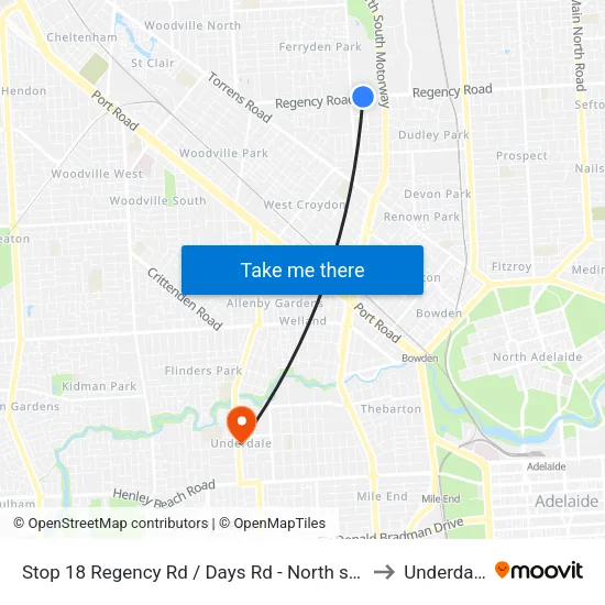 Stop 18 Regency Rd / Days Rd - North side to Underdale map