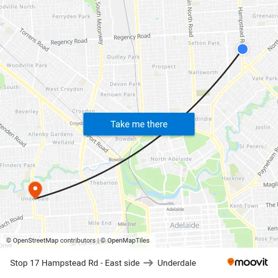 Stop 17 Hampstead Rd - East side to Underdale map