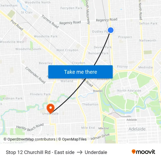 Stop 12 Churchill Rd - East side to Underdale map