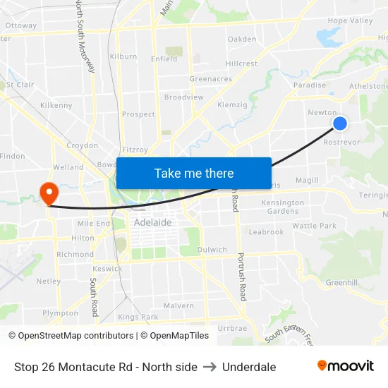 Stop 26 Montacute Rd - North side to Underdale map