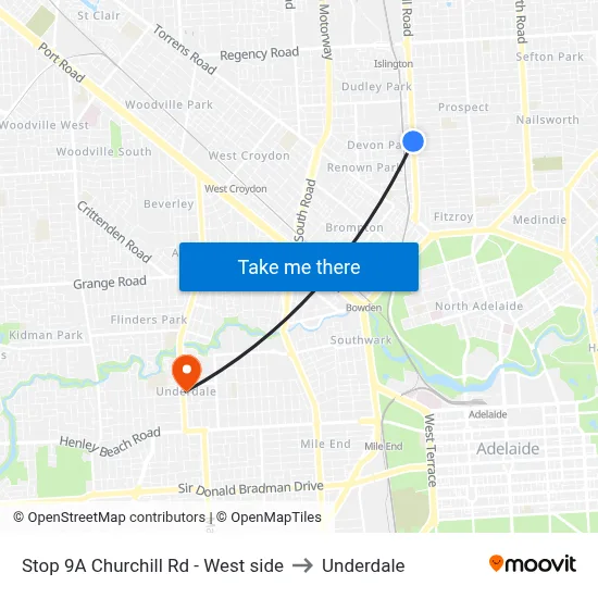 Stop 9A Churchill Rd - West side to Underdale map