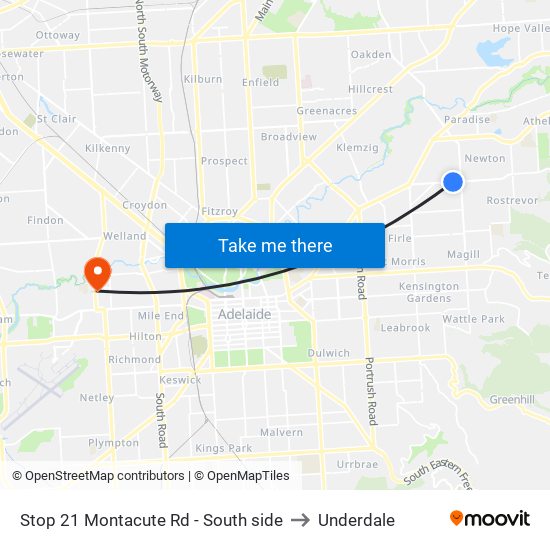 Stop 21 Montacute Rd - South side to Underdale map