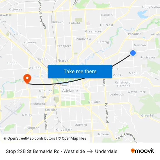 Stop 22B St Bernards Rd - West side to Underdale map