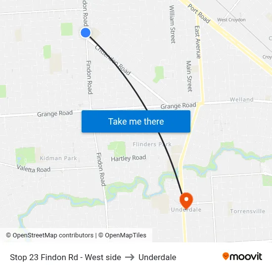 Stop 23 Findon Rd - West side to Underdale map