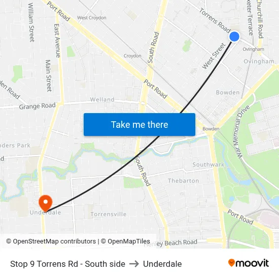 Stop 9 Torrens Rd - South side to Underdale map