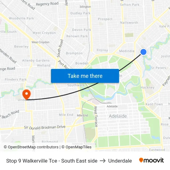 Stop 9 Walkerville Tce - South East side to Underdale map