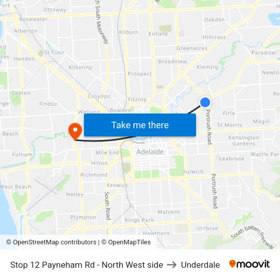 Stop 12 Payneham Rd - North West side to Underdale map