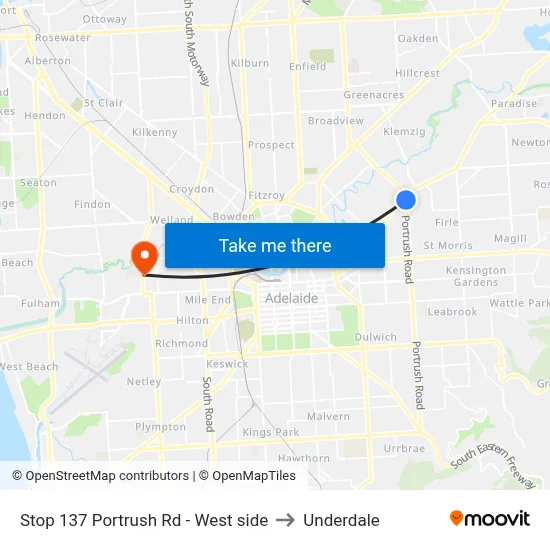 Stop 137 Portrush Rd - West side to Underdale map