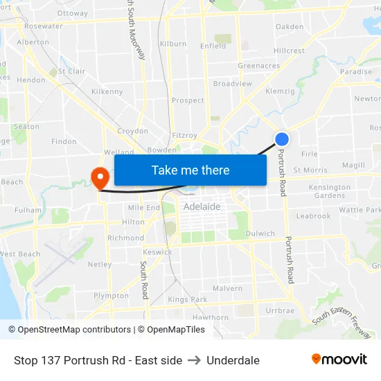 Stop 137 Portrush Rd - East side to Underdale map
