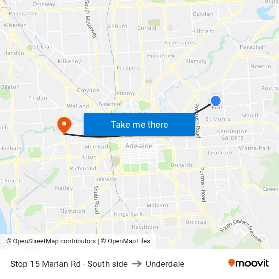 Stop 15 Marian Rd - South side to Underdale map