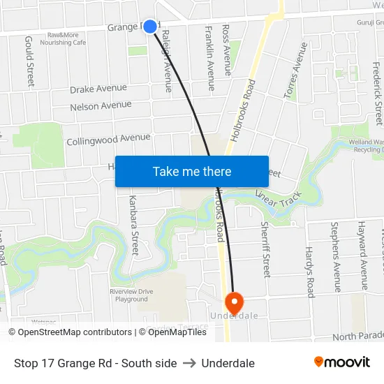 Stop 17 Grange Rd - South side to Underdale map