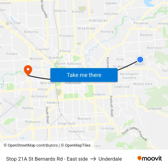 Stop 21A St Bernards Rd - East side to Underdale map