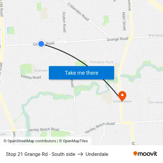 Stop 21 Grange Rd - South side to Underdale map