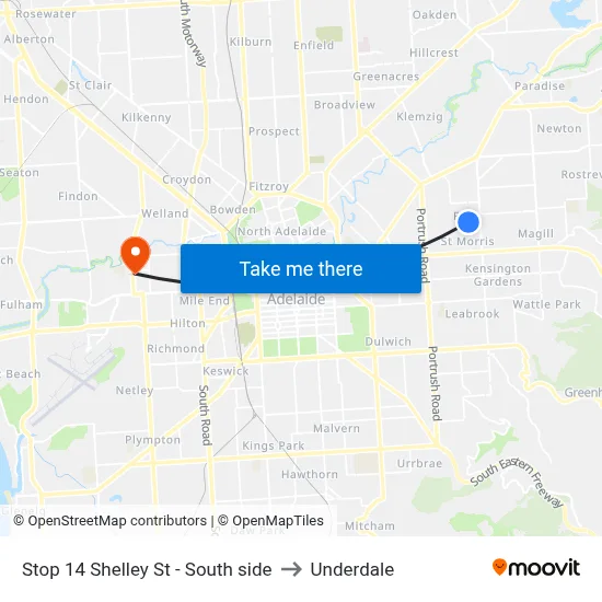 Stop 14 Shelley St - South side to Underdale map
